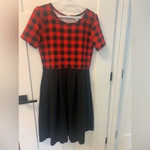 LulaRoe Amelia Dress- Buffalo plaid and black, with pockets!